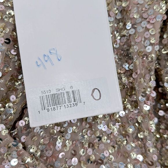 Mac Duggal Shimmering Gold Puff Shoulder Sequined Surplice Gown Dress Size 6 - Picture 7 of 10